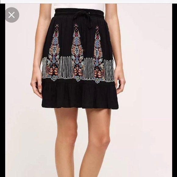 Floreat anthropology Black Embroidered Mini Skirt Extra small - Picture 3 of 10